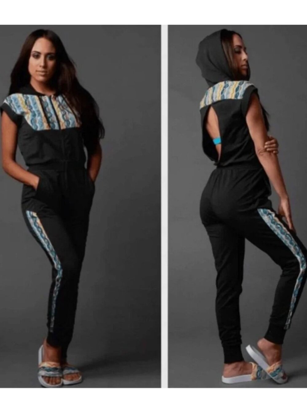 New Puma X Coogi Sweatshirt Jumpsuit Romper Womens XS Black Blue Knitted Onesie